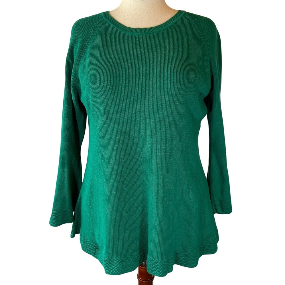 ISAAC MIZRAHI LIVE Women's Green Boho Sweater Peplum with Bell cuffs‎